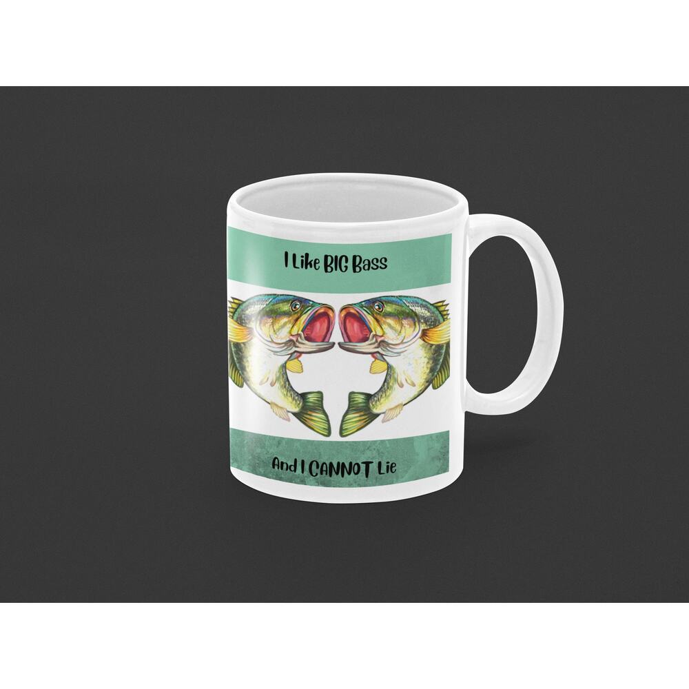 Coffee Mug I Like Big Bass Funny Fishing Fish Novelty Cup Gift For Men Him Dad